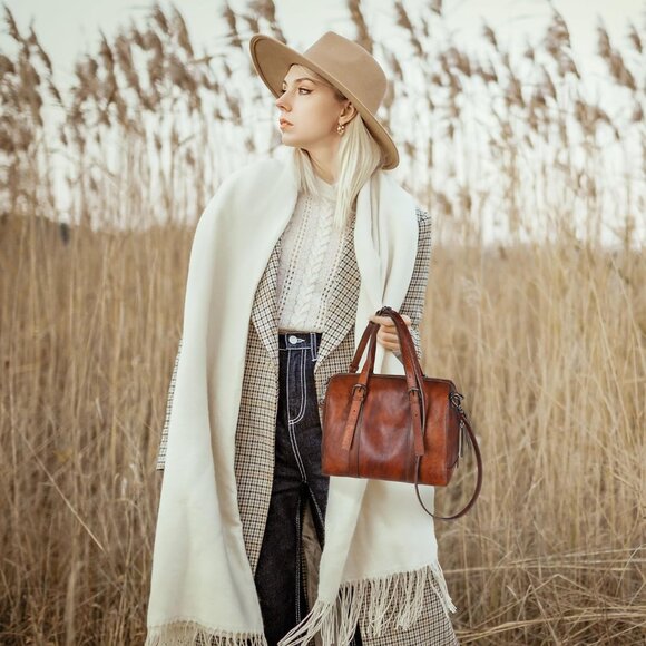 Genuine Leather Crossbody Bag Women Travel Purse Satchel Work Tote - Picture 5 of 8